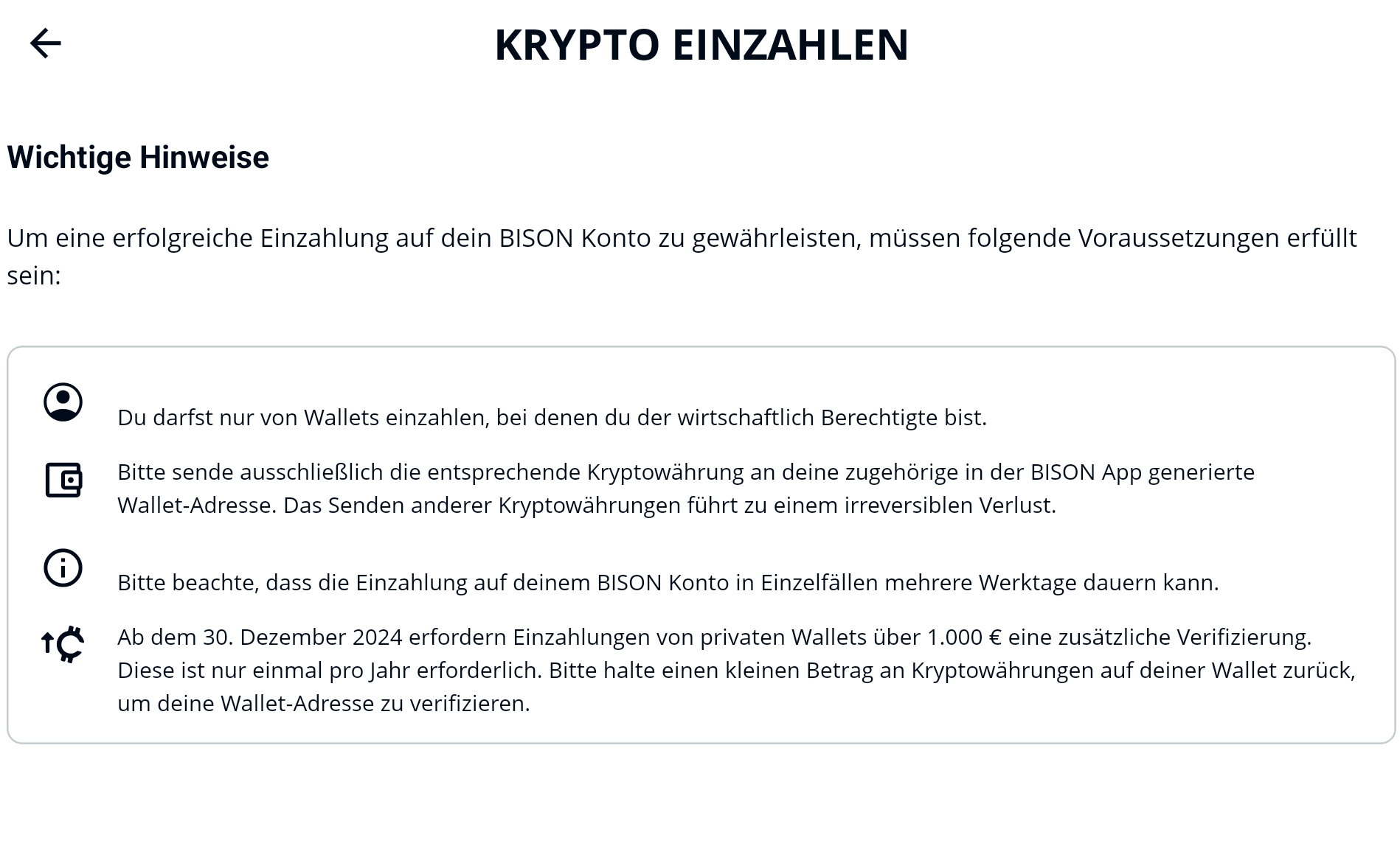 Einzahlungen von Kryptowährungen auf dein BISON Konto – BISON