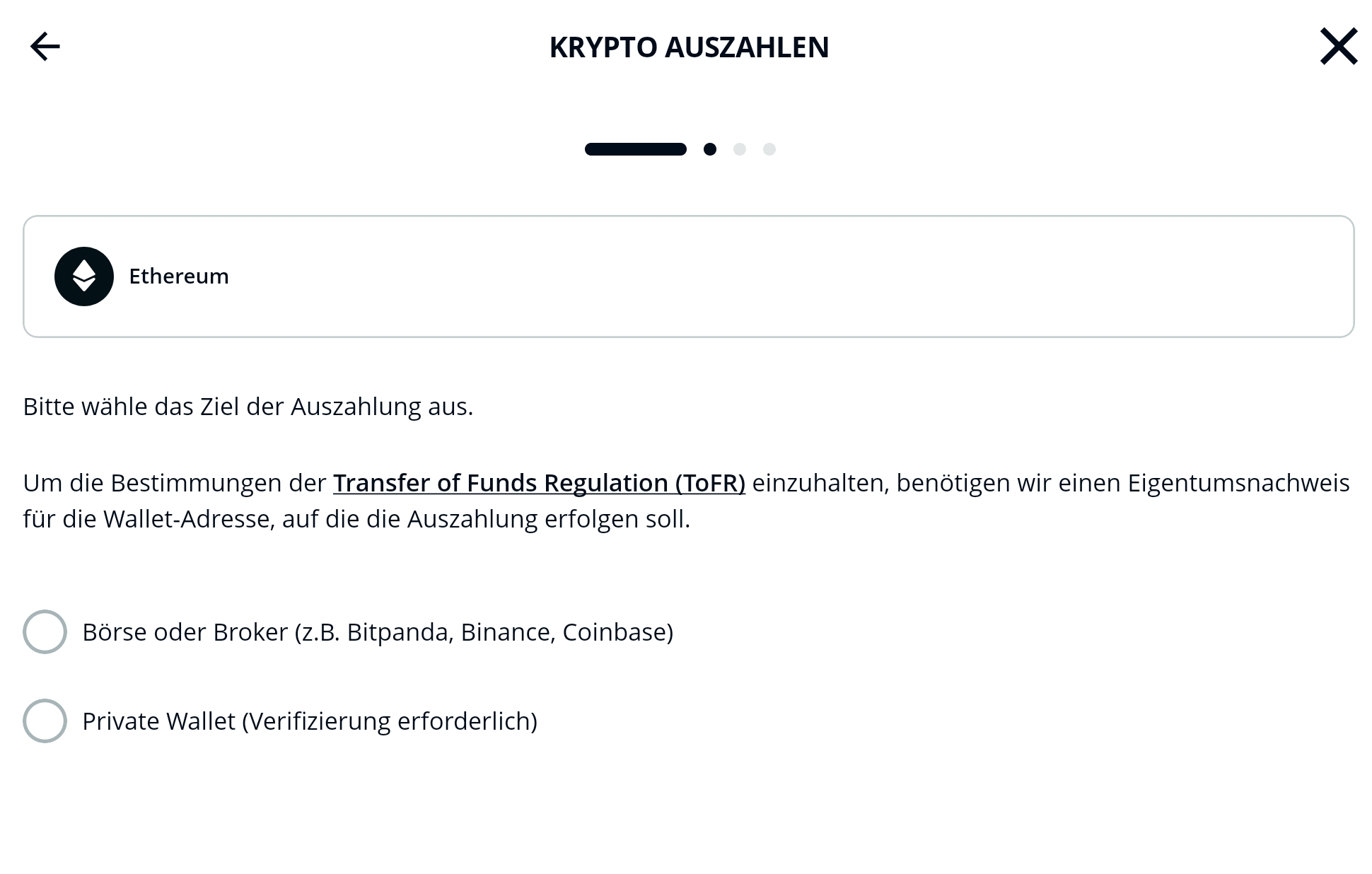 Auszahlungen von Kryptowährungen von deinem BISON Konto auf eine Wallet –  BISON